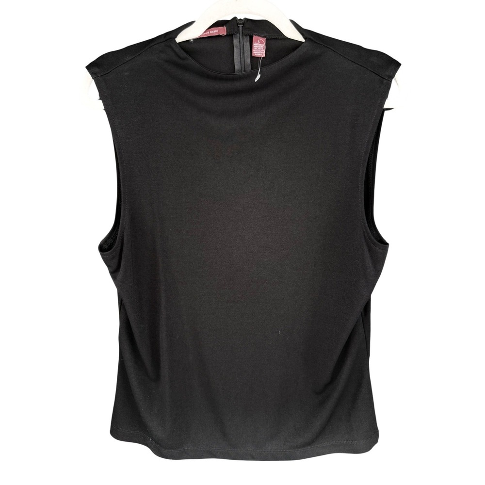 C2 Anne Klein Top Black Mock Neck Sleeveless Shell 90s Aesthetic Back Zip NWT L